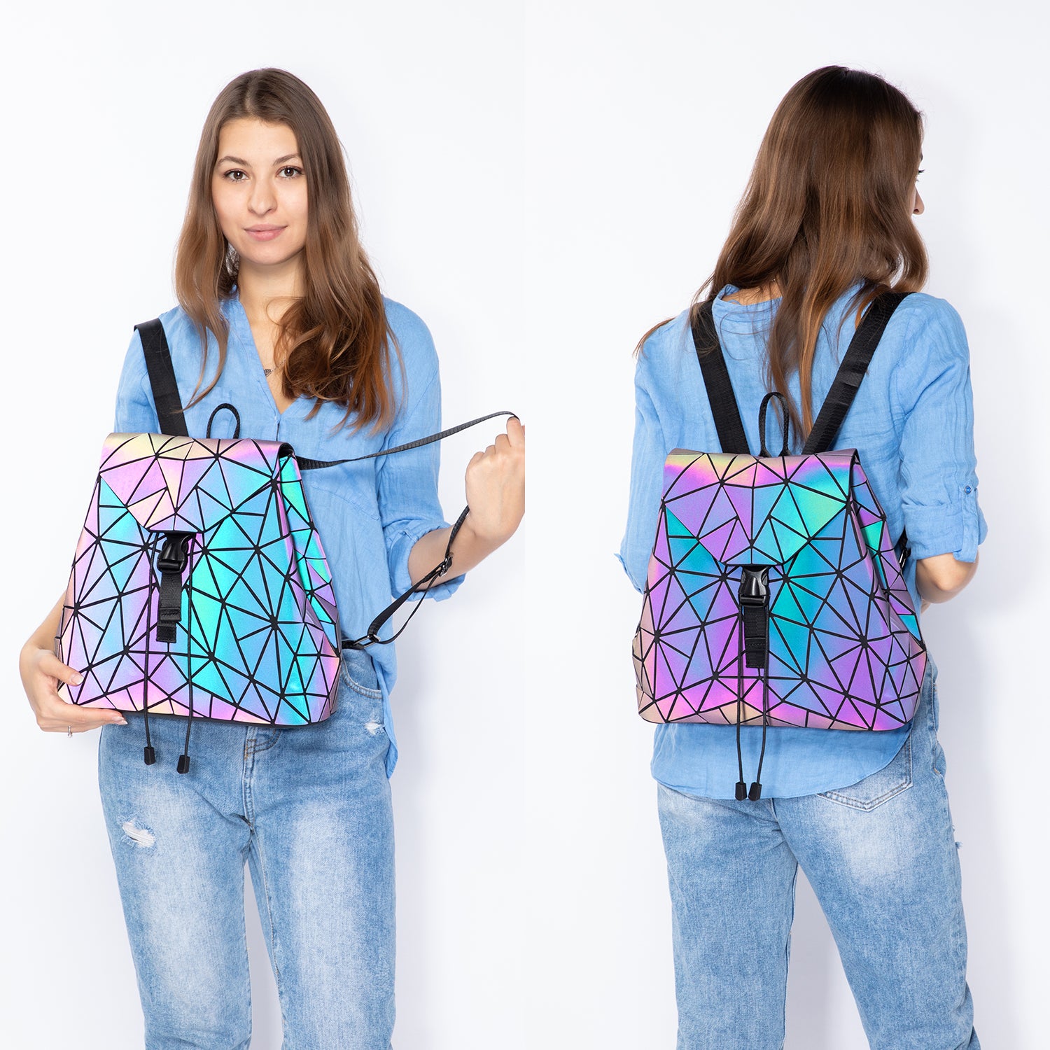 The Luminous Backpack  Geometric Backpack Holographic Reflective 